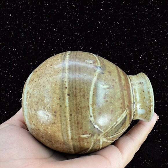 Hand Made Stoneware Pottery Ceramic Vase Hand Crafted Brown Flower Design VTG - Picture 2 of 13